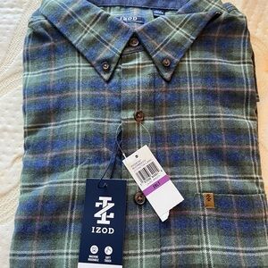 Izod Men's Blue and Green Plaid Button Down Shirt